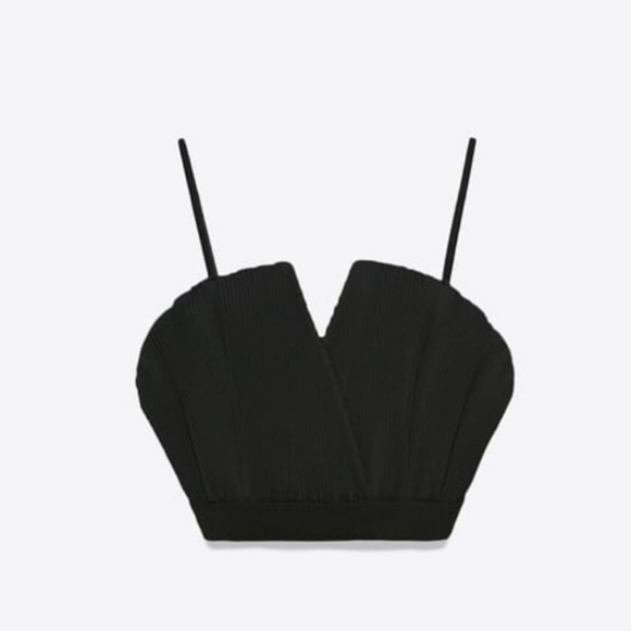 Zara Blogger Fave Pleated Crop Top in Black Size Small - Picture 2 of 5